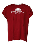 Dolce & Gabbana Red Logo Crown Cotton Crew Neck T-shirt - Zeiniez