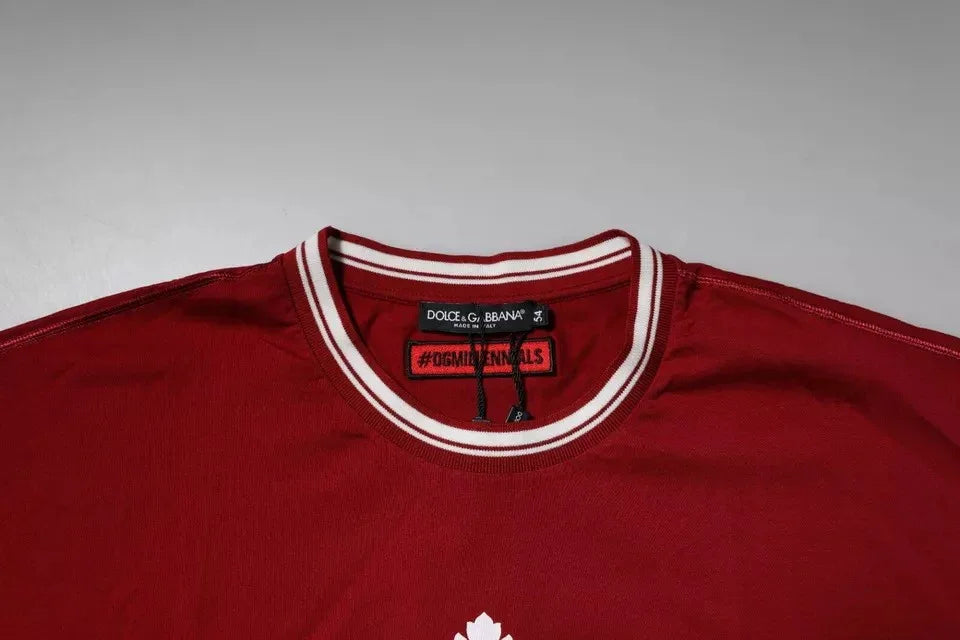 Dolce & Gabbana Red Logo Crown Cotton Crew Neck T-shirt - Zeiniez