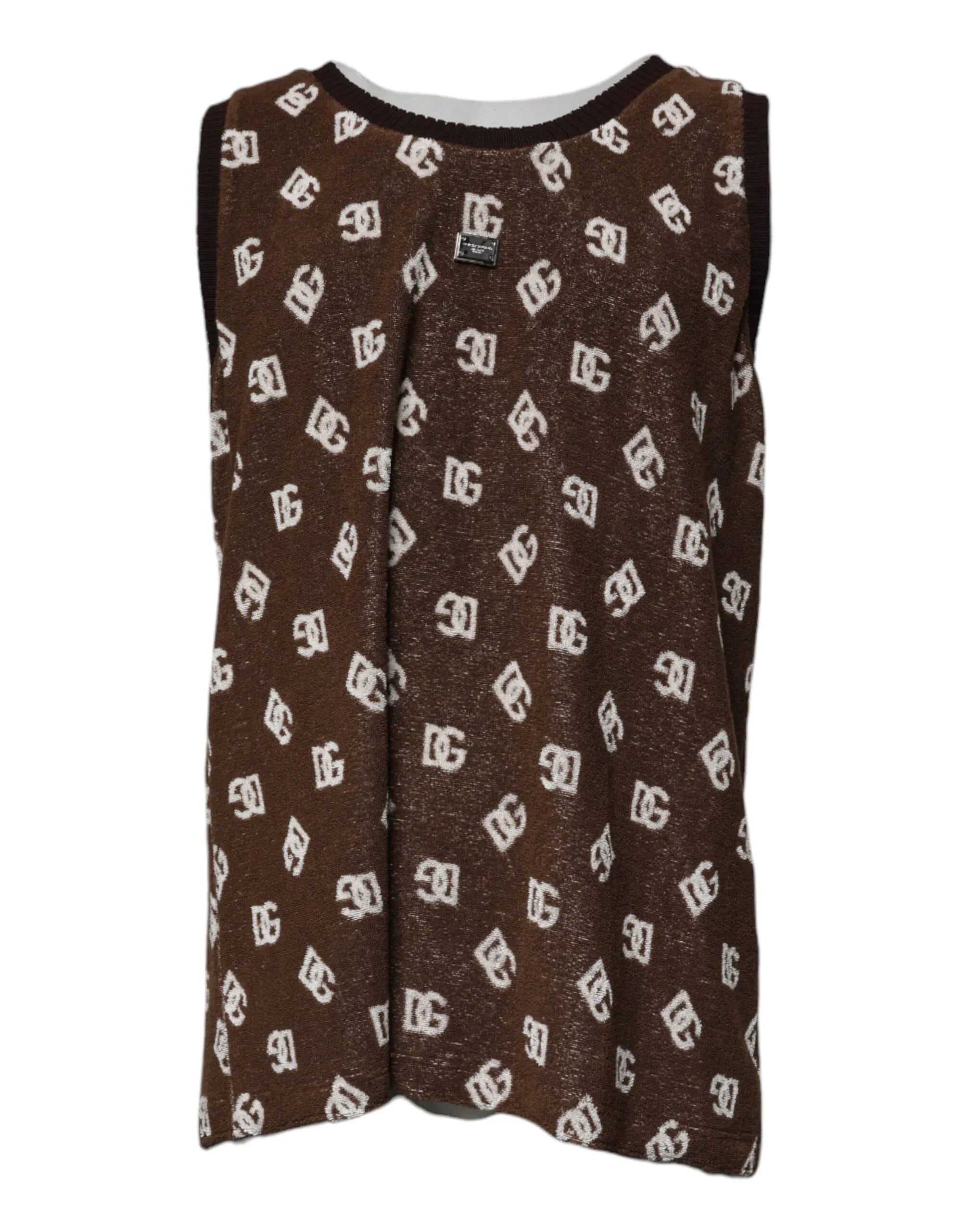 Dolce & Gabbana Brown Logo Monogram Cotton Crew Neck T-shirt - Zeiniez