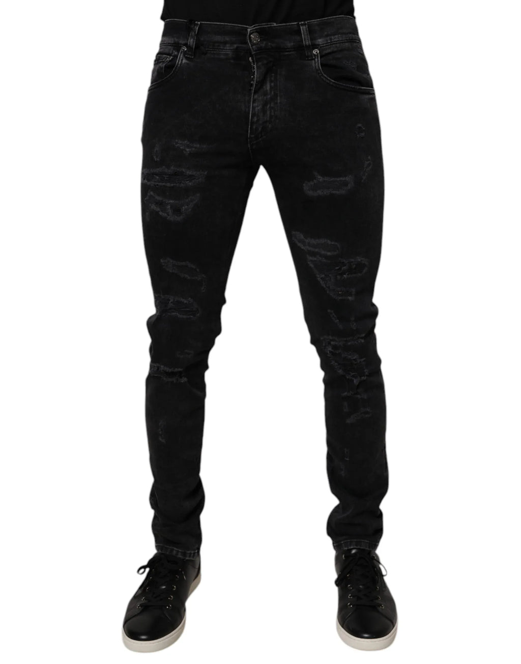 Dolce & Gabbana Black Tattered Cotton Skinny Men Denim Jeans - Zeiniez
