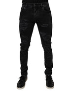 Dolce & Gabbana Black Tattered Cotton Skinny Men Denim Jeans - Zeiniez