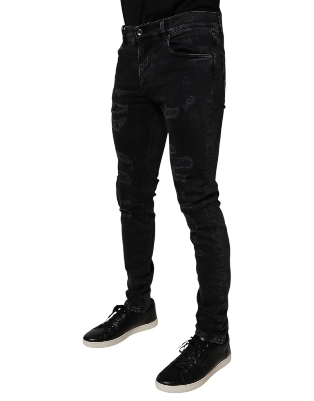 Dolce & Gabbana Black Tattered Cotton Skinny Men Denim Jeans - Zeiniez