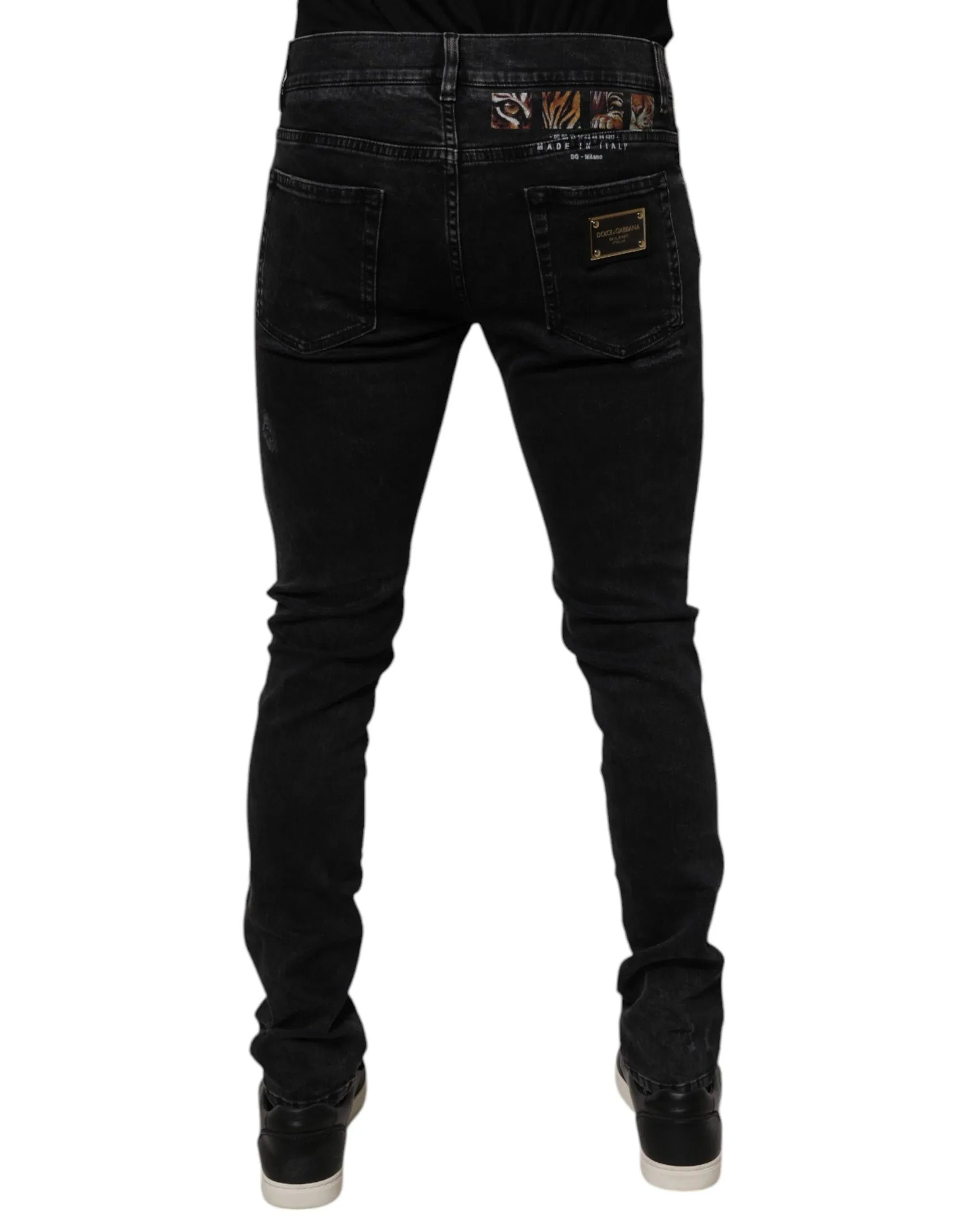 Dolce & Gabbana Black Tattered Cotton Skinny Men Denim Jeans - Zeiniez