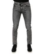 Dolce & Gabbana Dark Gray Washed Cotton Slim Fit Denim Jeans - Zeiniez