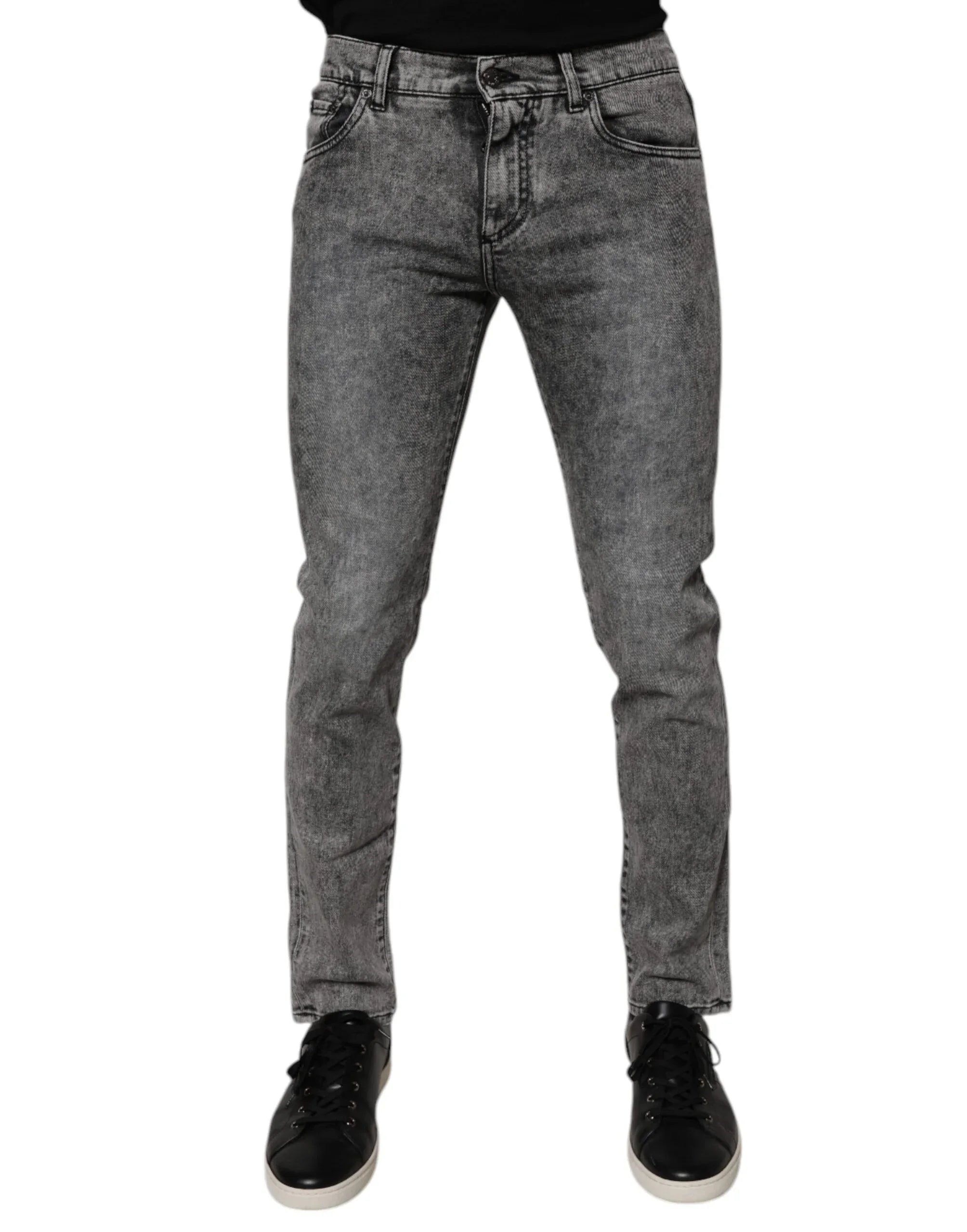 Dolce & Gabbana Dark Gray Washed Cotton Slim Fit Denim Jeans - Zeiniez