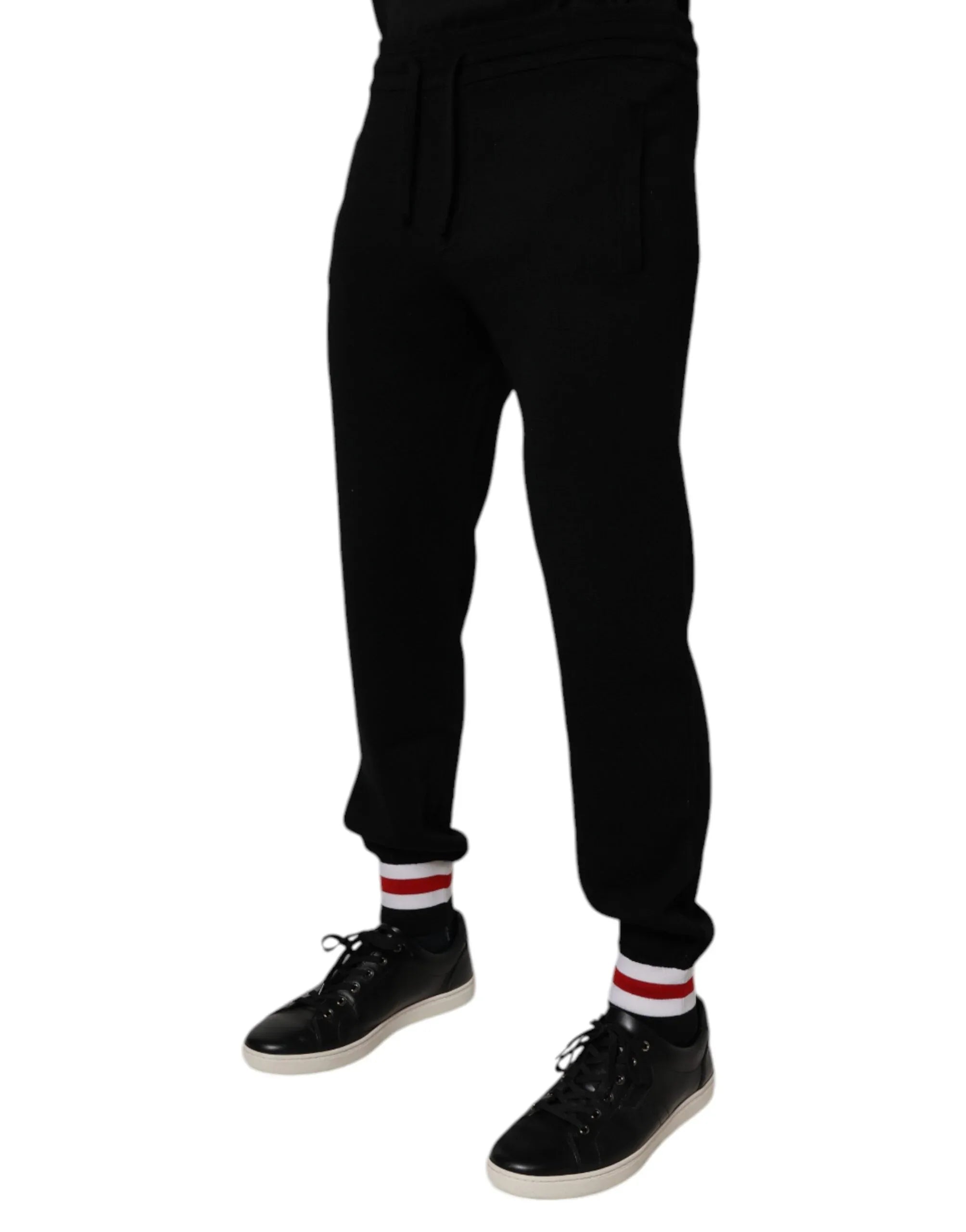 Dolce & Gabbana Black Wool Mid Waist Jogger Sweatpants Pants - Zeiniez