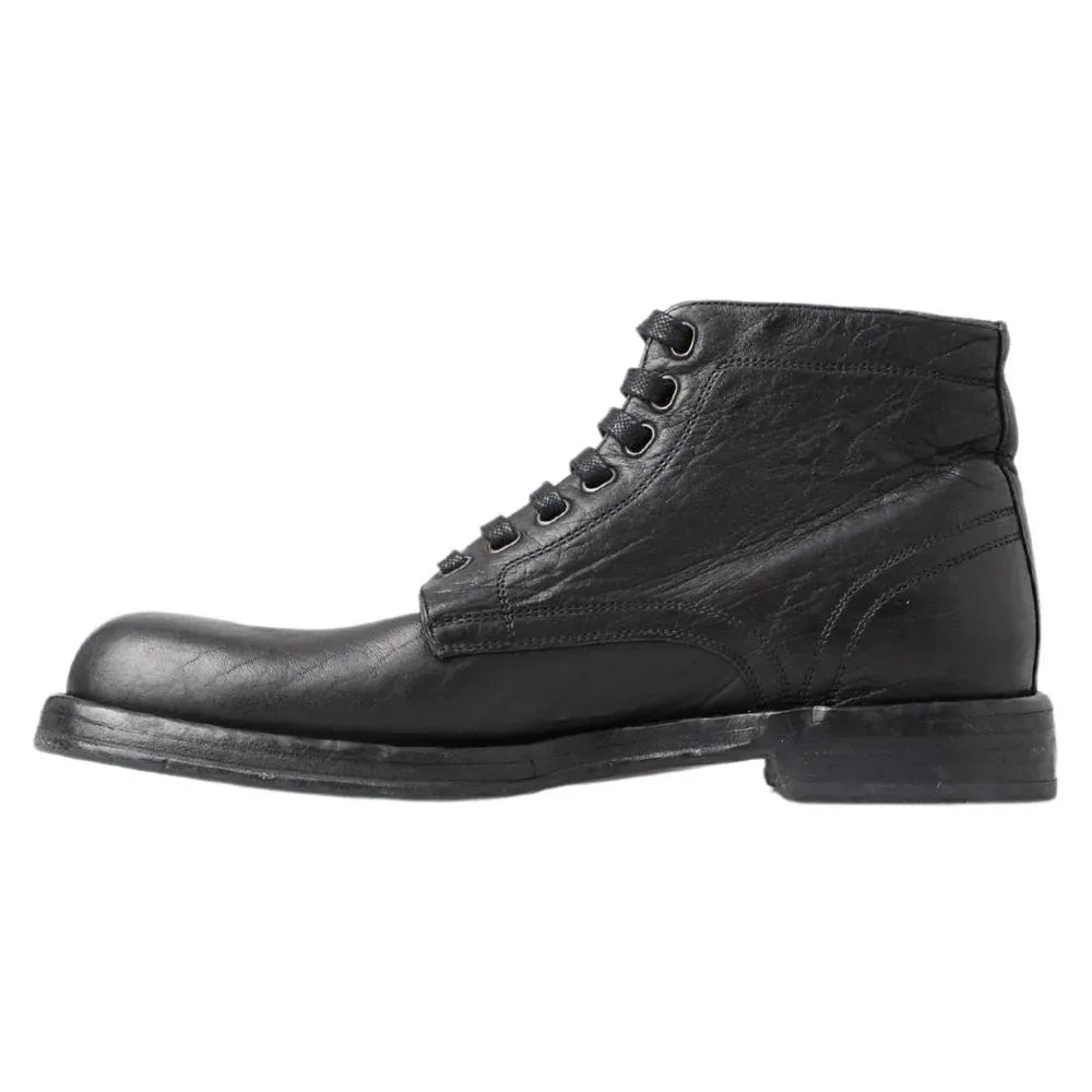 Dolce & Gabbana Black Leather Lace-Up Boots - Zeiniez