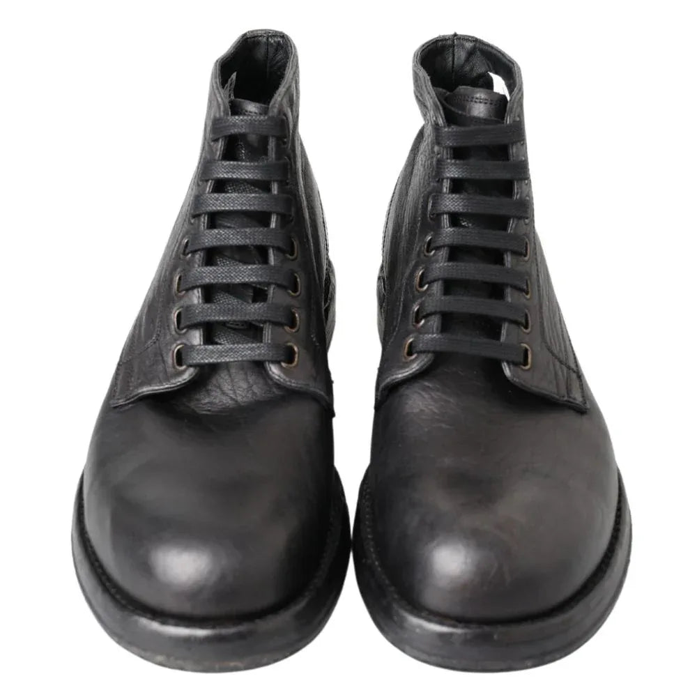 Dolce & Gabbana Black Leather Lace-Up Boots - Zeiniez