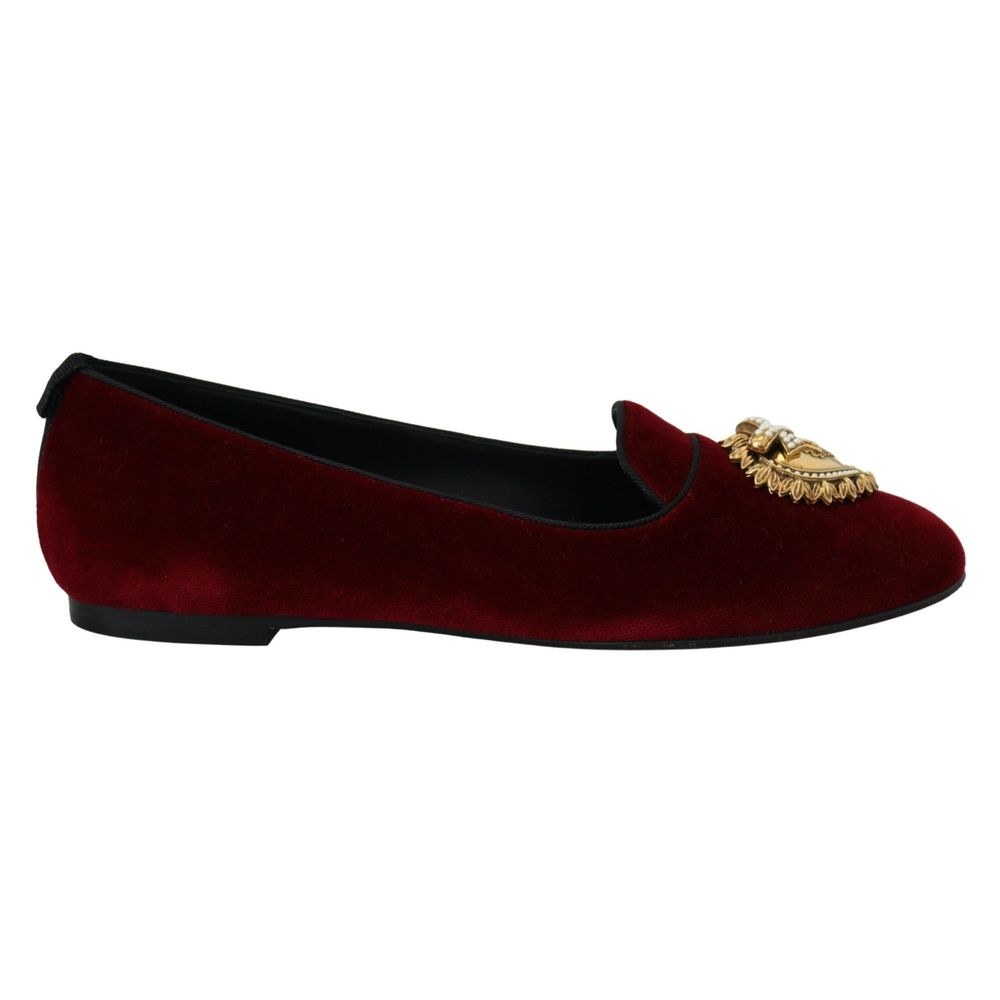 Dolce & Gabbana Burgundy Cotton Slip-On Loafers - Zeiniez