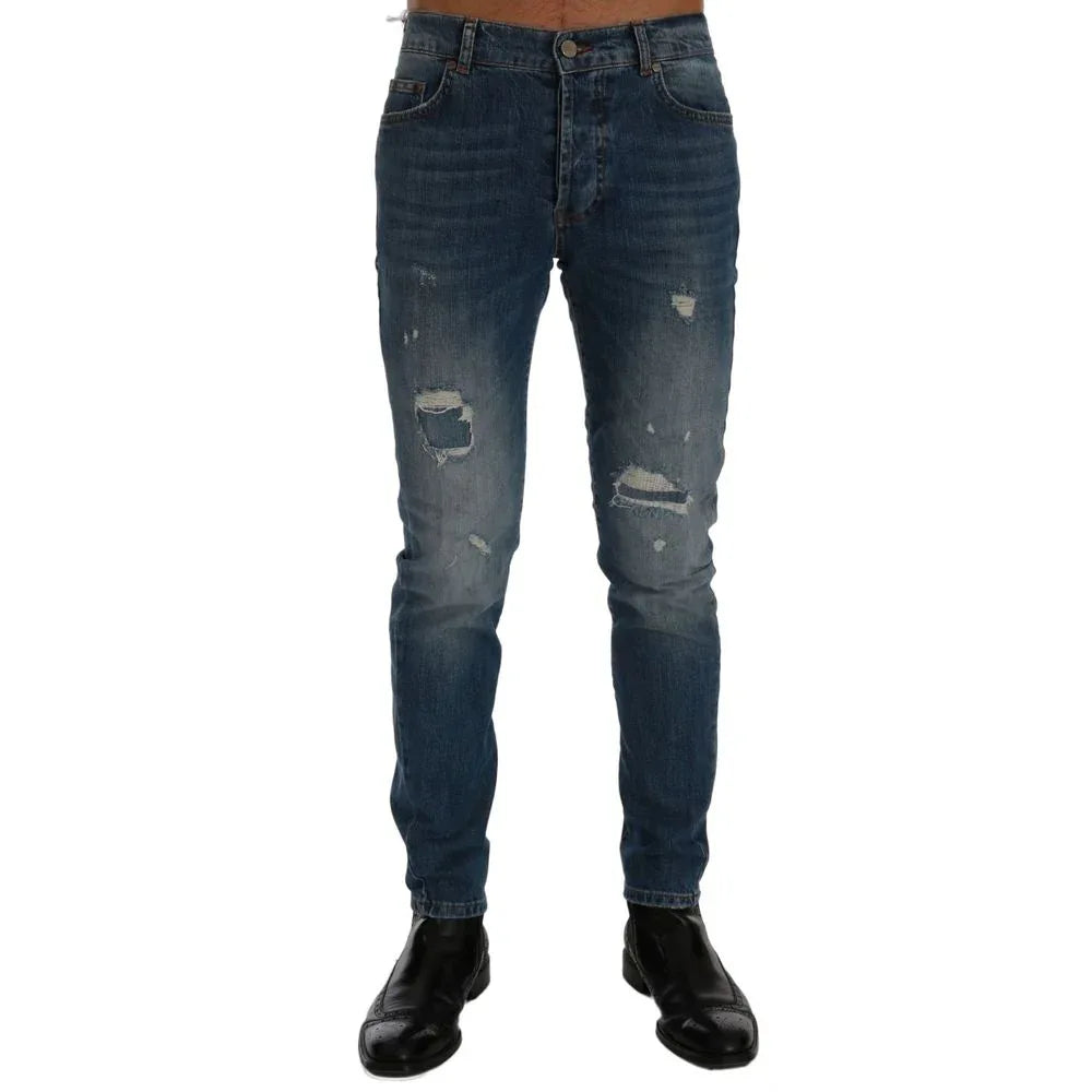 Frankie Morello Blue Cotton Slim Fit Jeans - Zeiniez