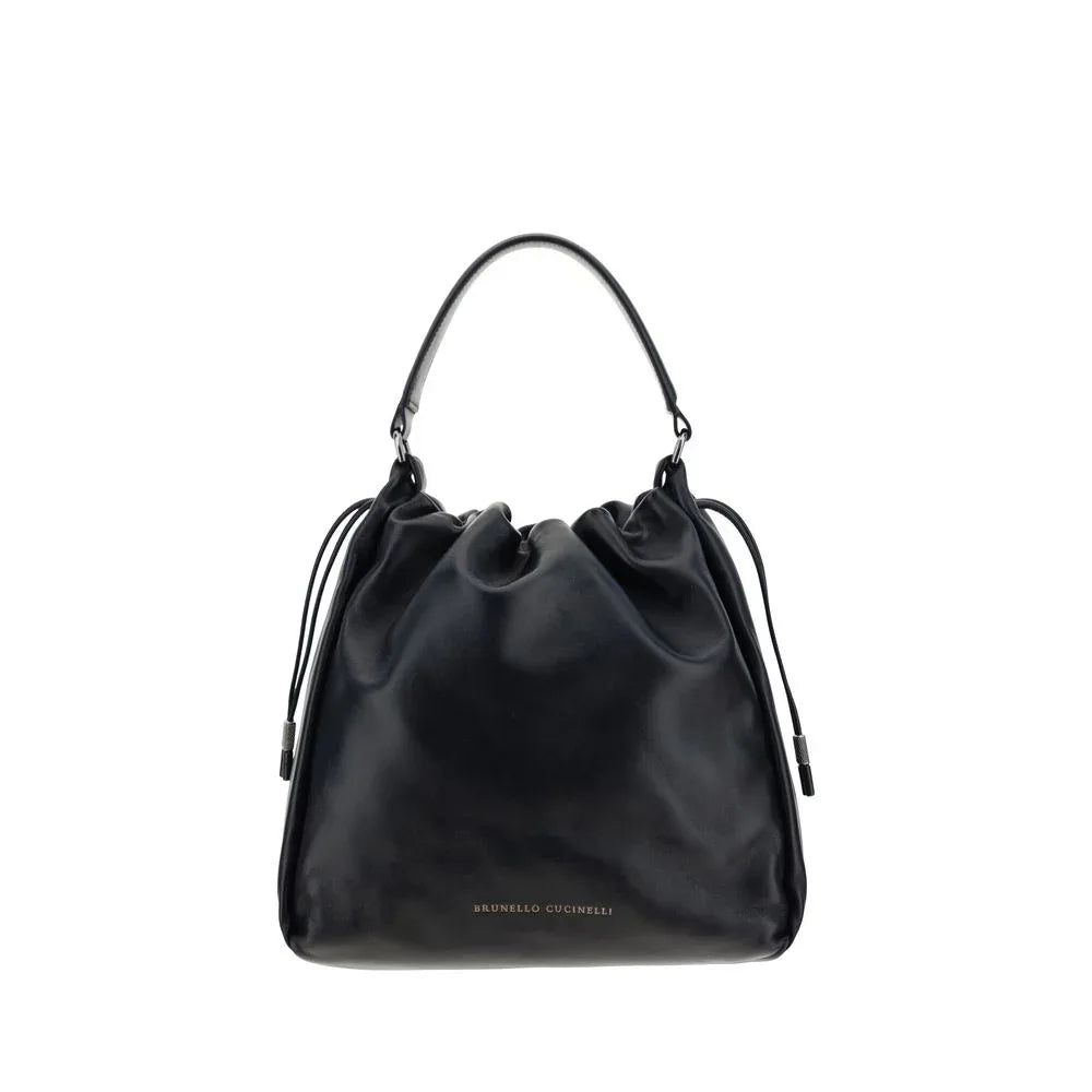 Brunello Cucinelli Black Calf Leather Bos Taurus Shoulder Bag - Zeiniez