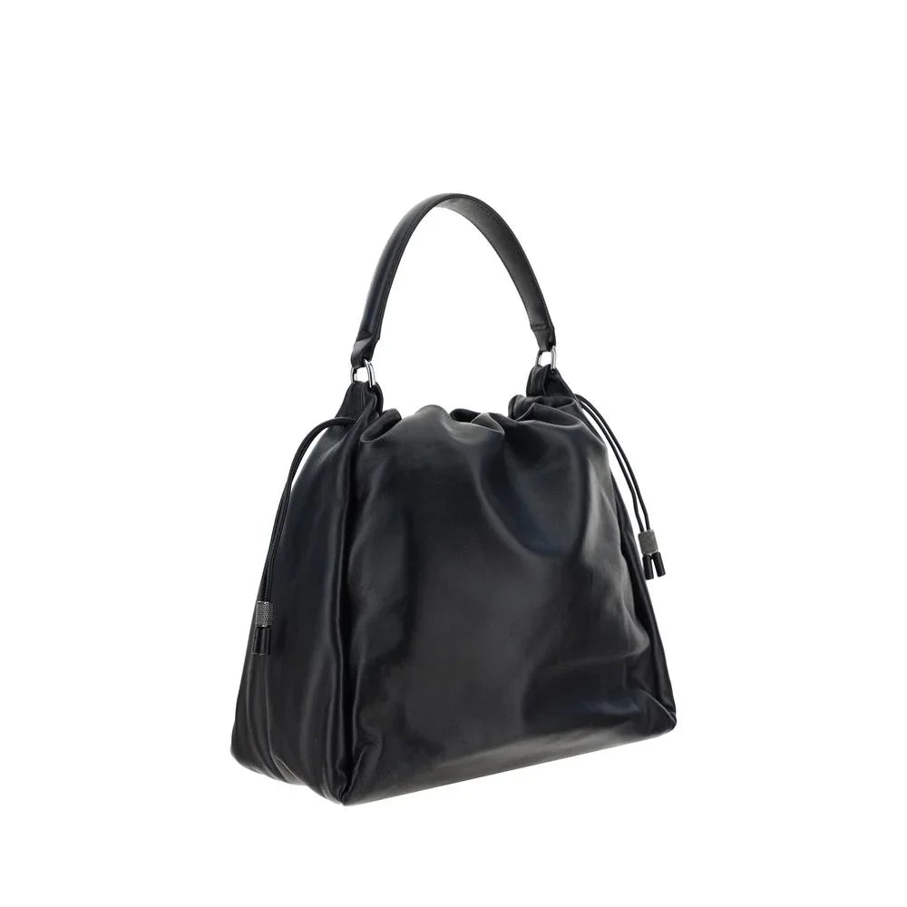 Brunello Cucinelli Black Calf Leather Bos Taurus Shoulder Bag - Zeiniez