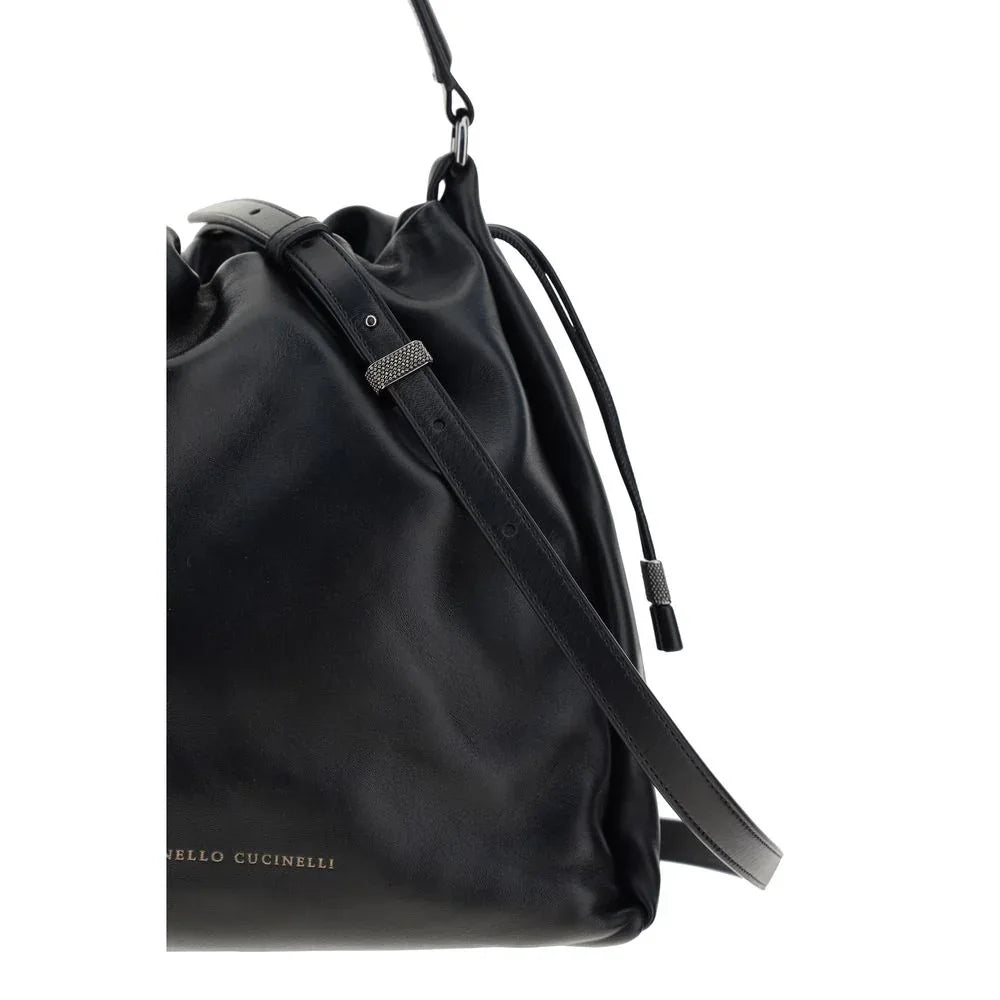 Brunello Cucinelli Black Calf Leather Bos Taurus Shoulder Bag - Zeiniez