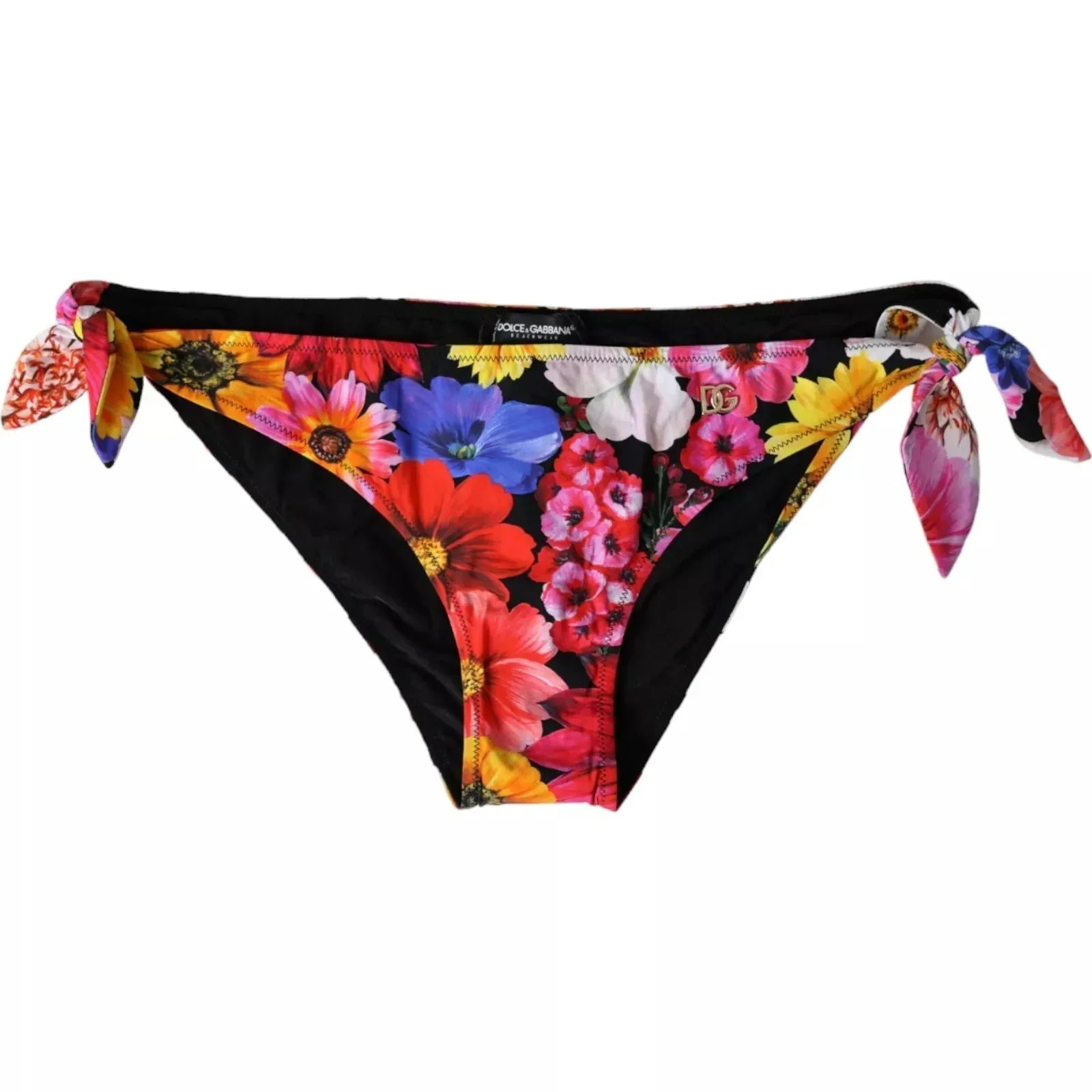 Dolce & Gabbana Black Floral Print Swimsuit Bikini Bottom Swimwear - Zeiniez