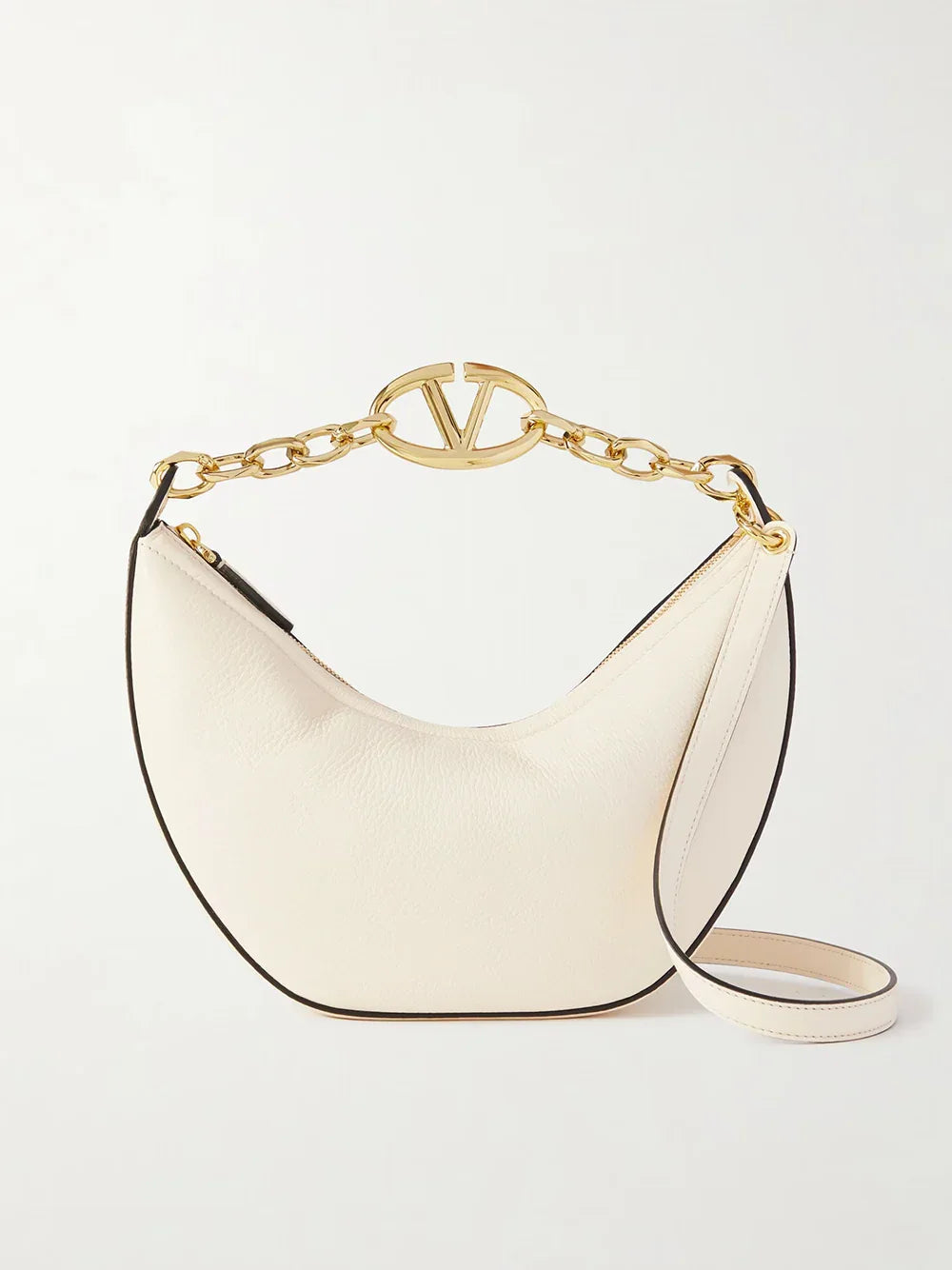 Valentino Garavani Ivory Leather Small Hobo Vlogo Shoulder Bag - Zeiniez