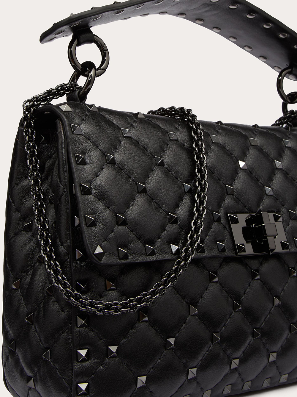 Valentino Garavani Black Nappa Leather Medium Rockstudt Spike Bag - Zeiniez