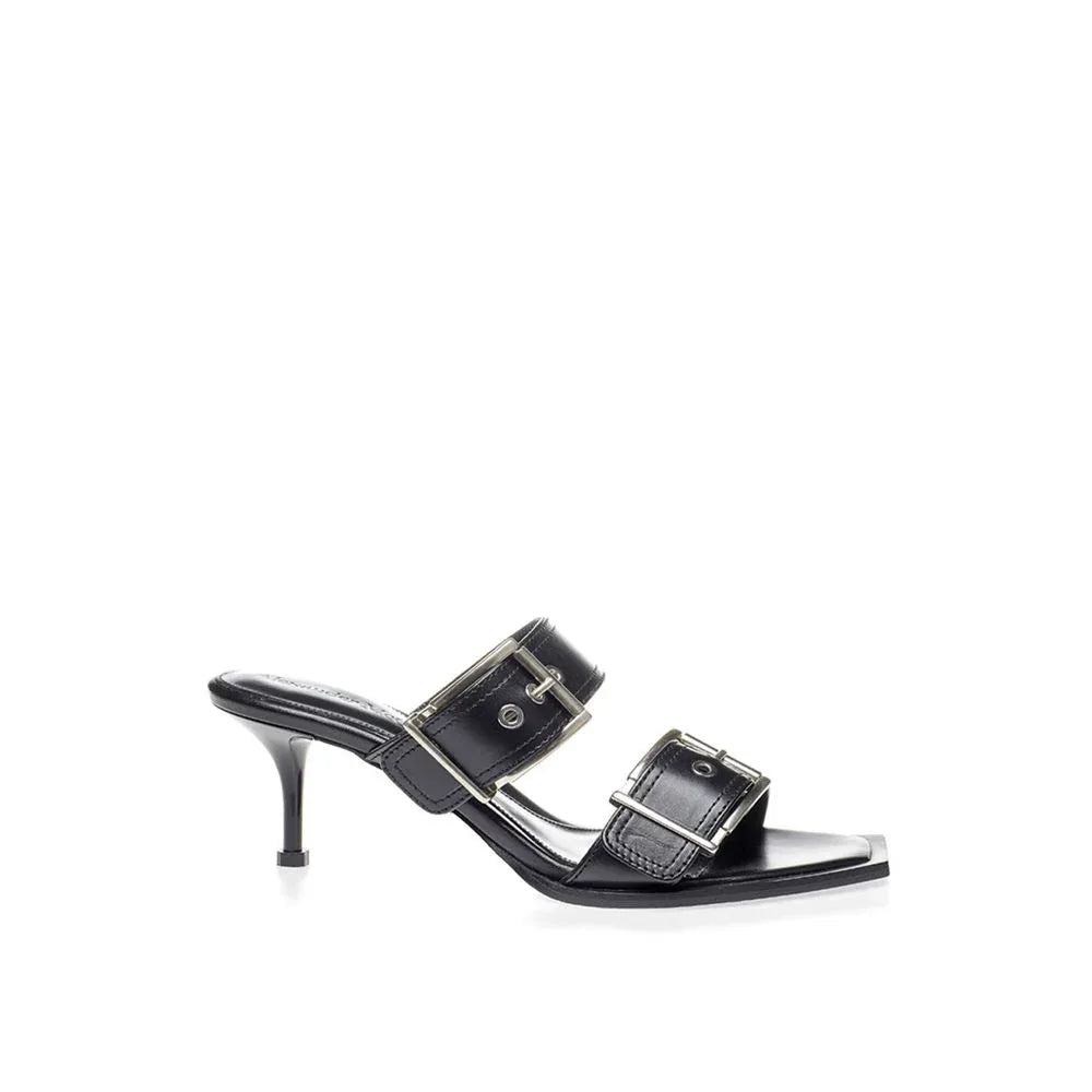 Alexander McQueen Black Leather Stiletto Heel Sandals - Zeiniez