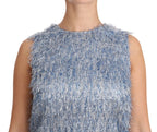 Dolce & Gabbana Light Blue Fringe Shift Gown Dress - Zeiniez