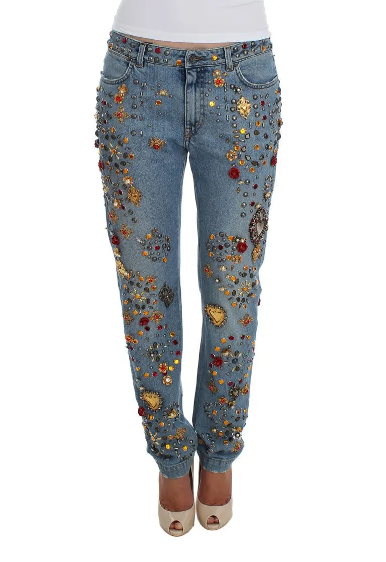 Dolce & Gabbana Crystal Roses Heart Embellished Jeans Dolce & Gabbana