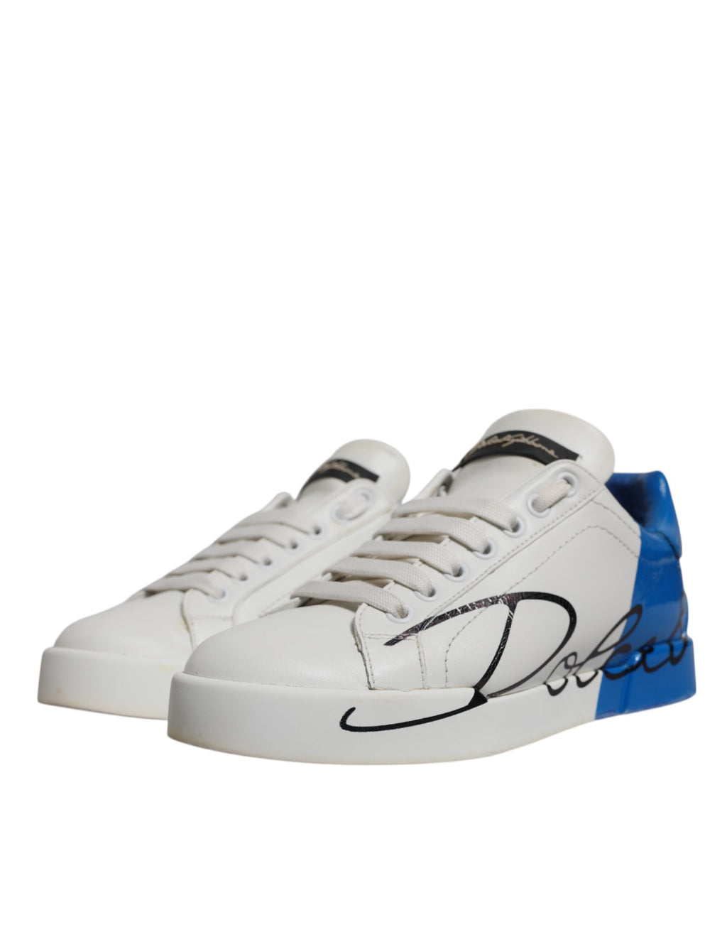 Dolce & Gabbana White Blue Logo Portofino Sneakers Shoes - Zeiniez