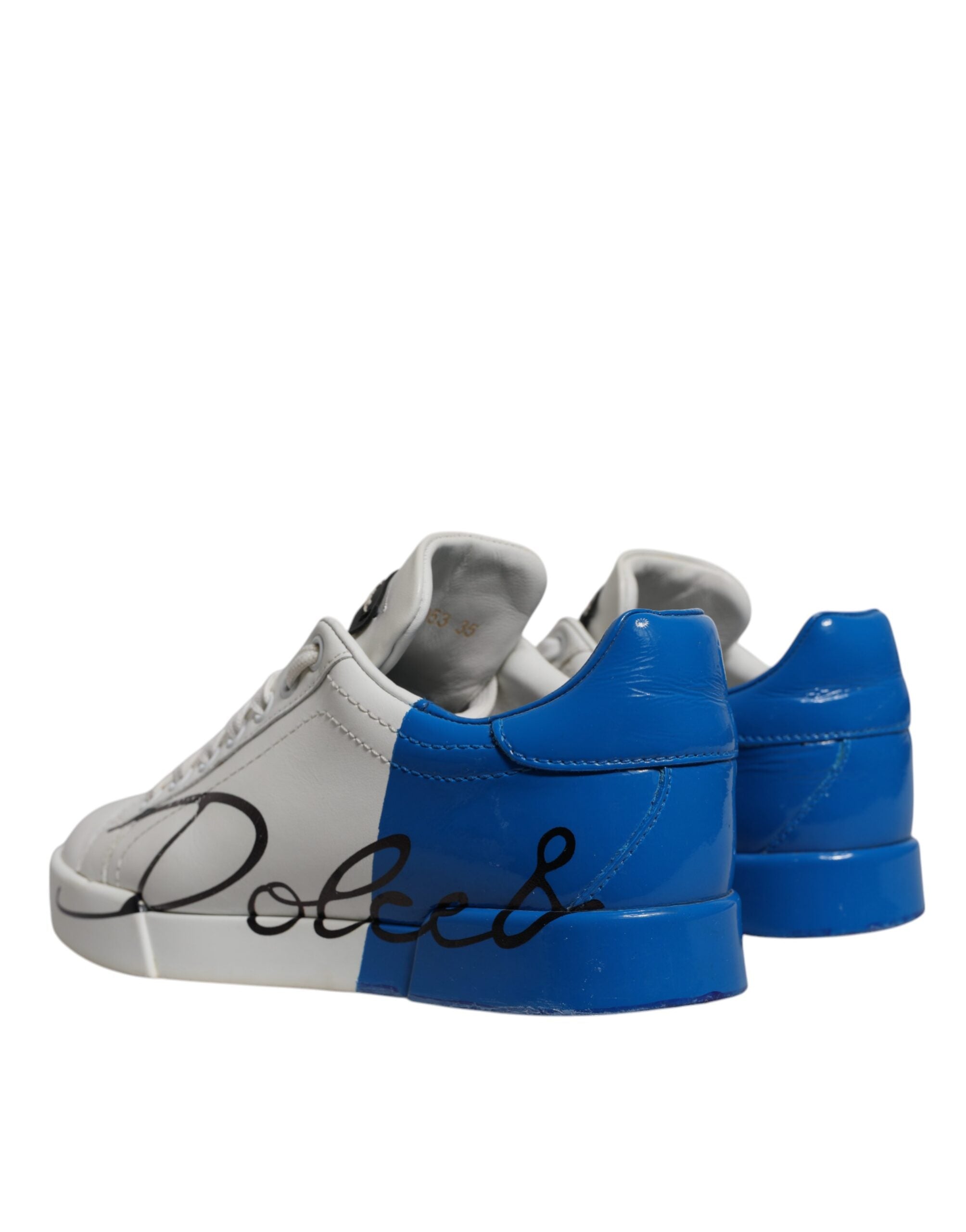 Dolce & Gabbana White Blue Logo Portofino Sneakers Shoes - Zeiniez
