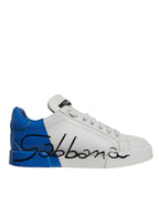 Dolce & Gabbana White Blue Logo Portofino Sneakers Shoes - Zeiniez