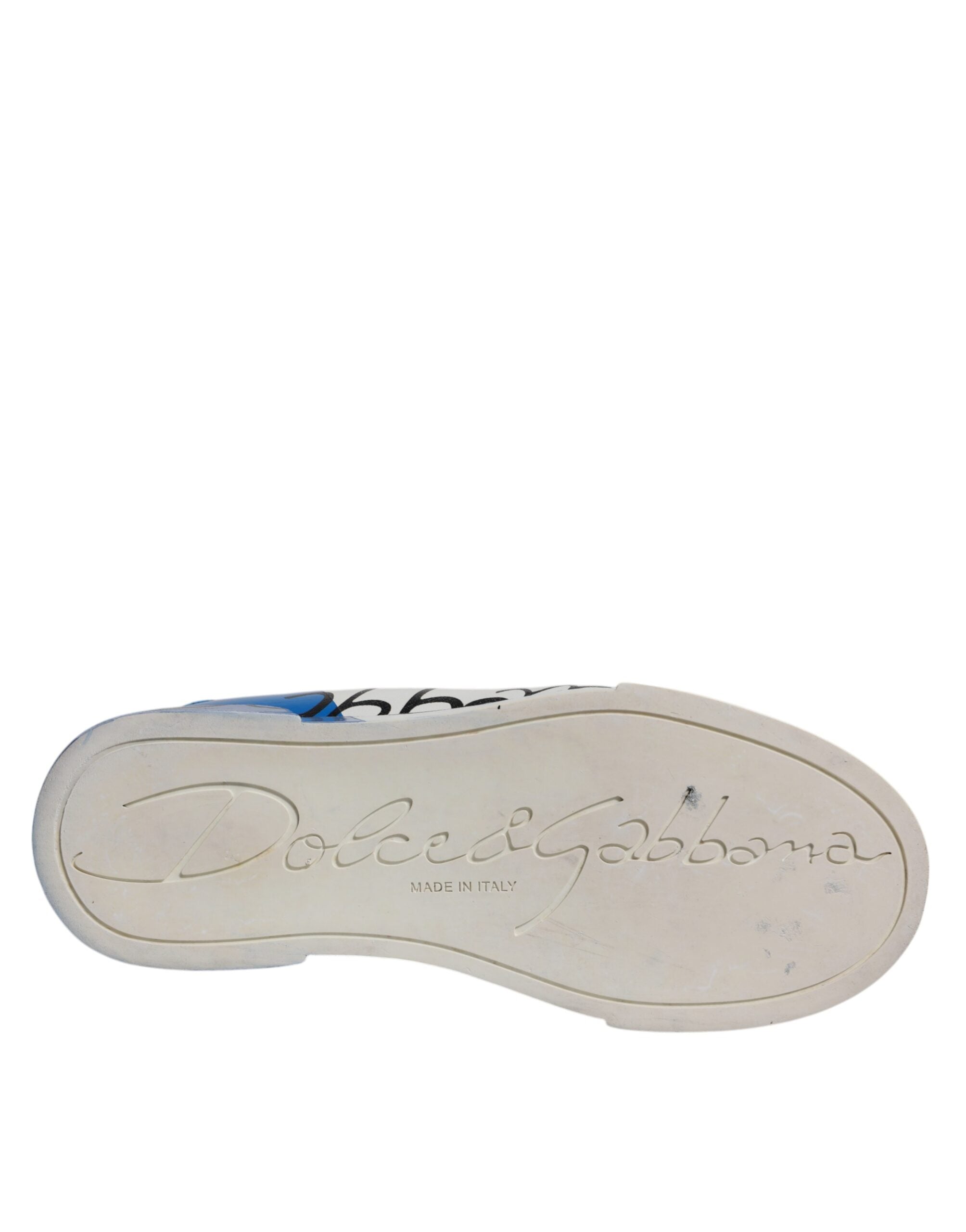 Dolce & Gabbana White Blue Logo Portofino Sneakers Shoes - Zeiniez