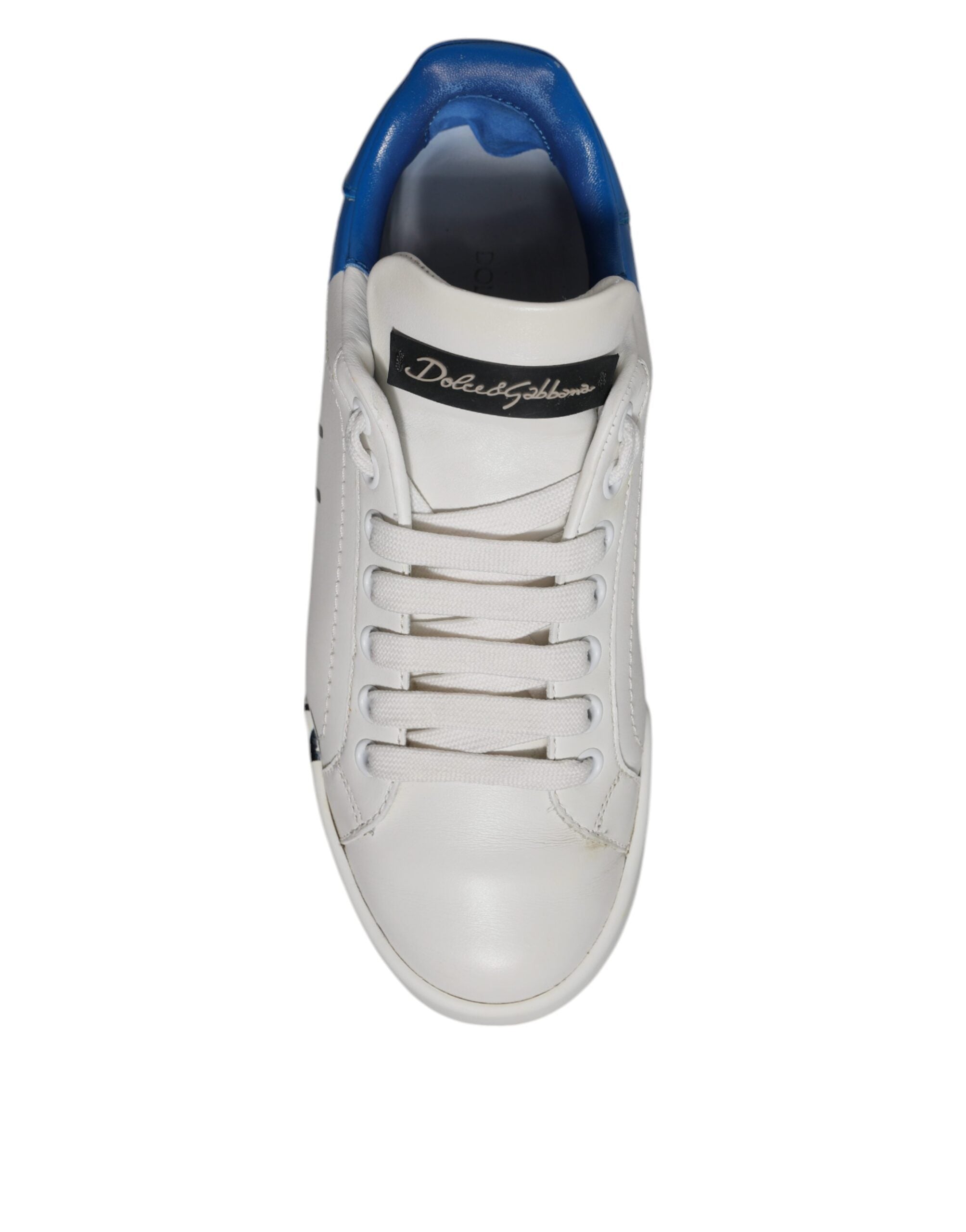 Dolce & Gabbana White Blue Logo Portofino Sneakers Shoes - Zeiniez