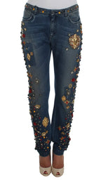 Dolce & Gabbana Crystal Roses Heart Embellished Jeans - Zeiniez
