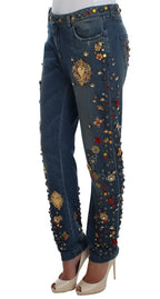 Dolce & Gabbana Crystal Roses Heart Embellished Jeans - Zeiniez