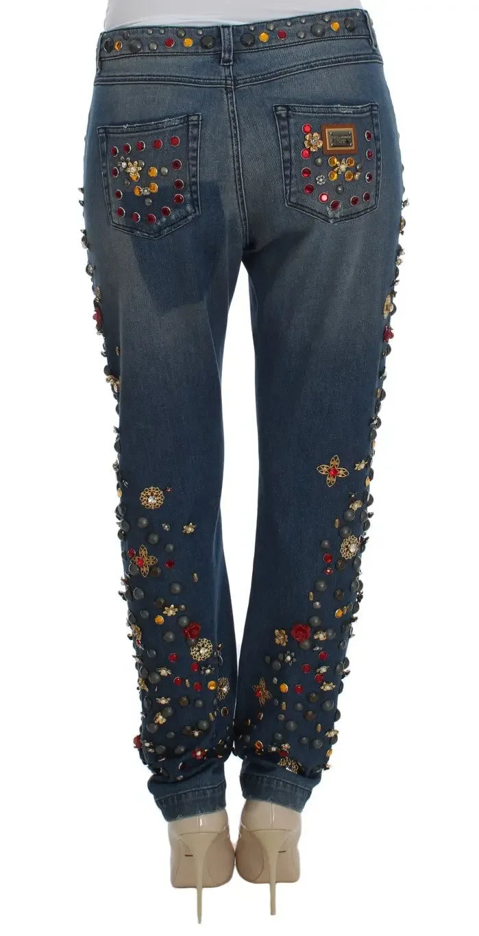 Dolce & Gabbana Crystal Roses Heart Embellished Jeans - Zeiniez