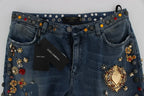 Dolce & Gabbana Crystal Roses Heart Embellished Jeans - Zeiniez