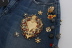 Dolce & Gabbana Crystal Roses Heart Embellished Jeans - Zeiniez