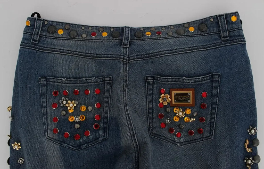 Dolce & Gabbana Crystal Roses Heart Embellished Jeans - Zeiniez