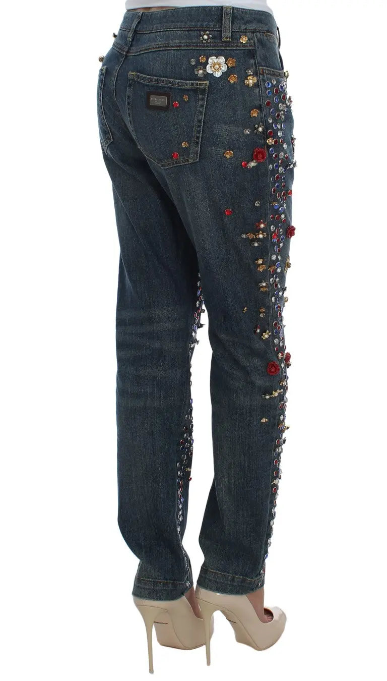 Dolce & Gabbana Crystal Roses Heart Embellished Jeans Dolce & Gabbana