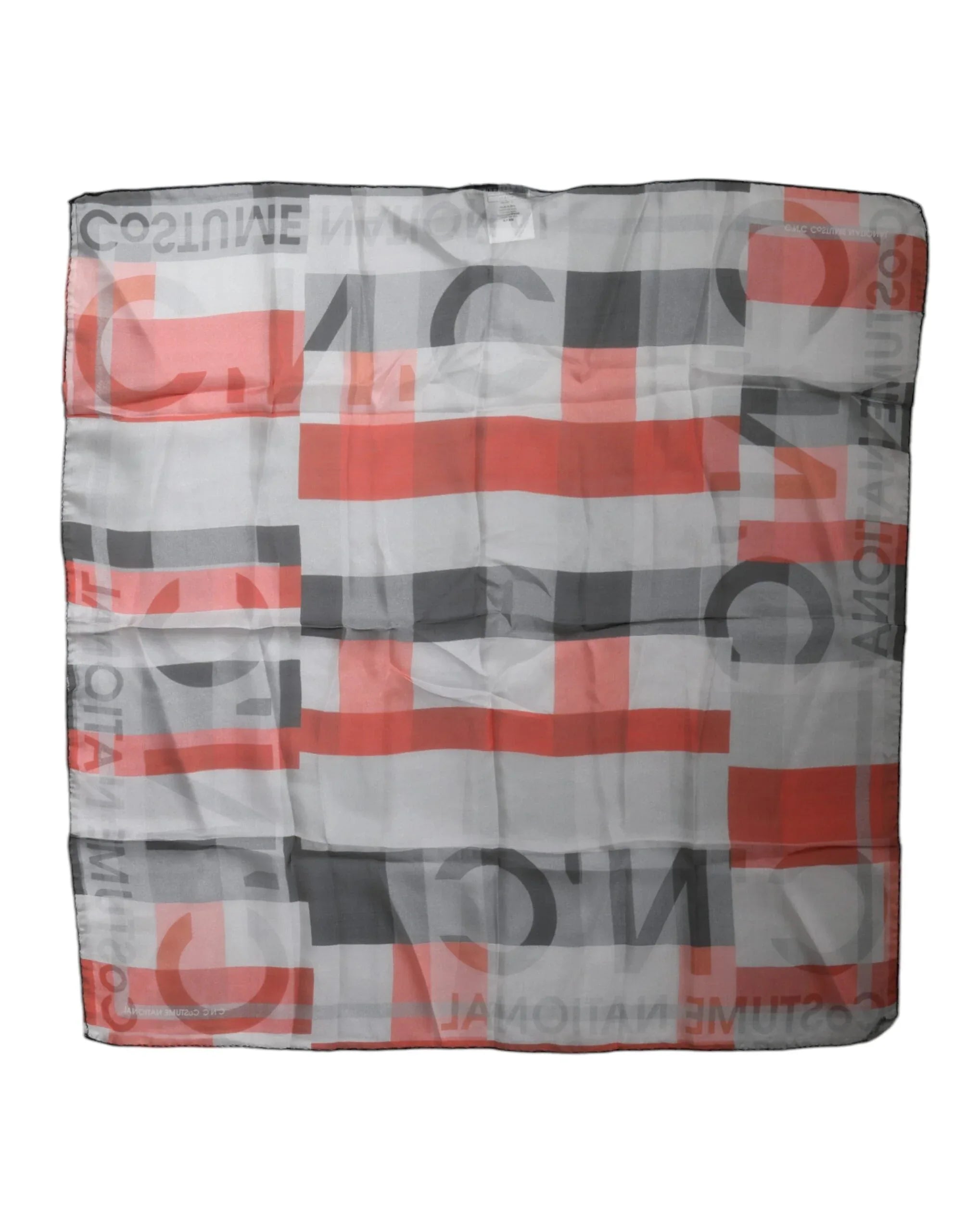 Costume National Gray Red Silk Square Neck Wrap Scarf - Zeiniez