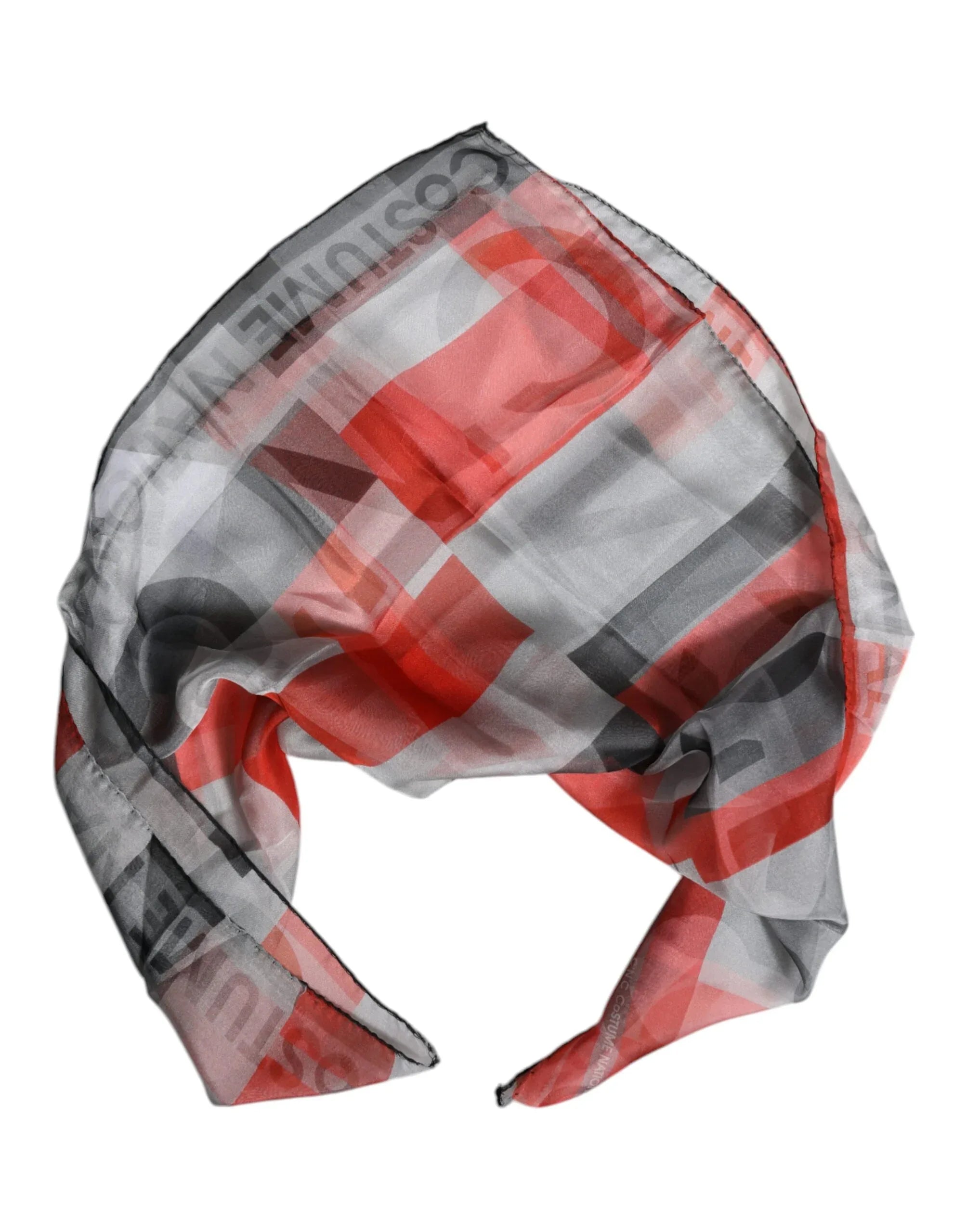 Costume National Gray Red Silk Square Neck Wrap Scarf - Zeiniez