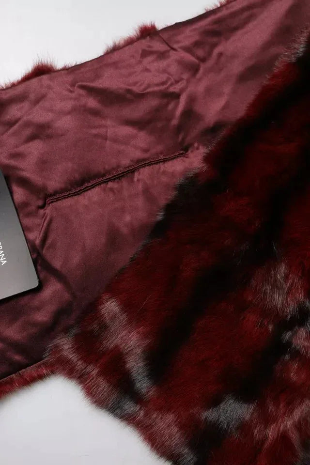 Dolce & Gabbana Black Red Stripe Fur Shawl Neck Wrap Scarf - Zeiniez
