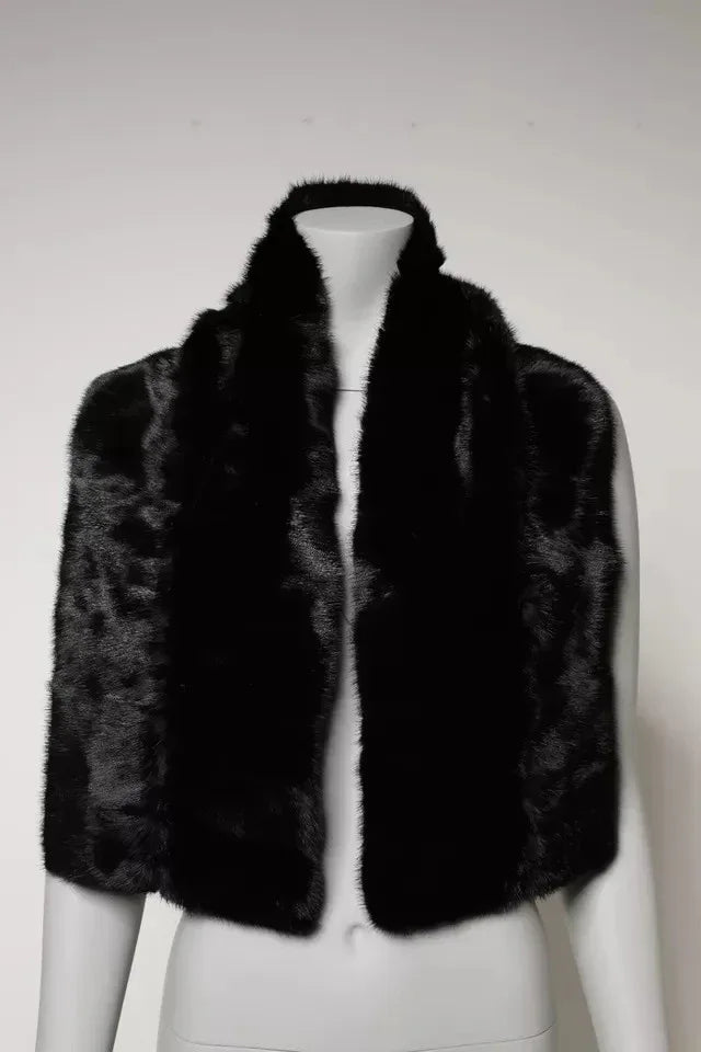 Dolce & Gabbana Black Fur Shawl Neck Wrap Cover Collar Scarf - Zeiniez