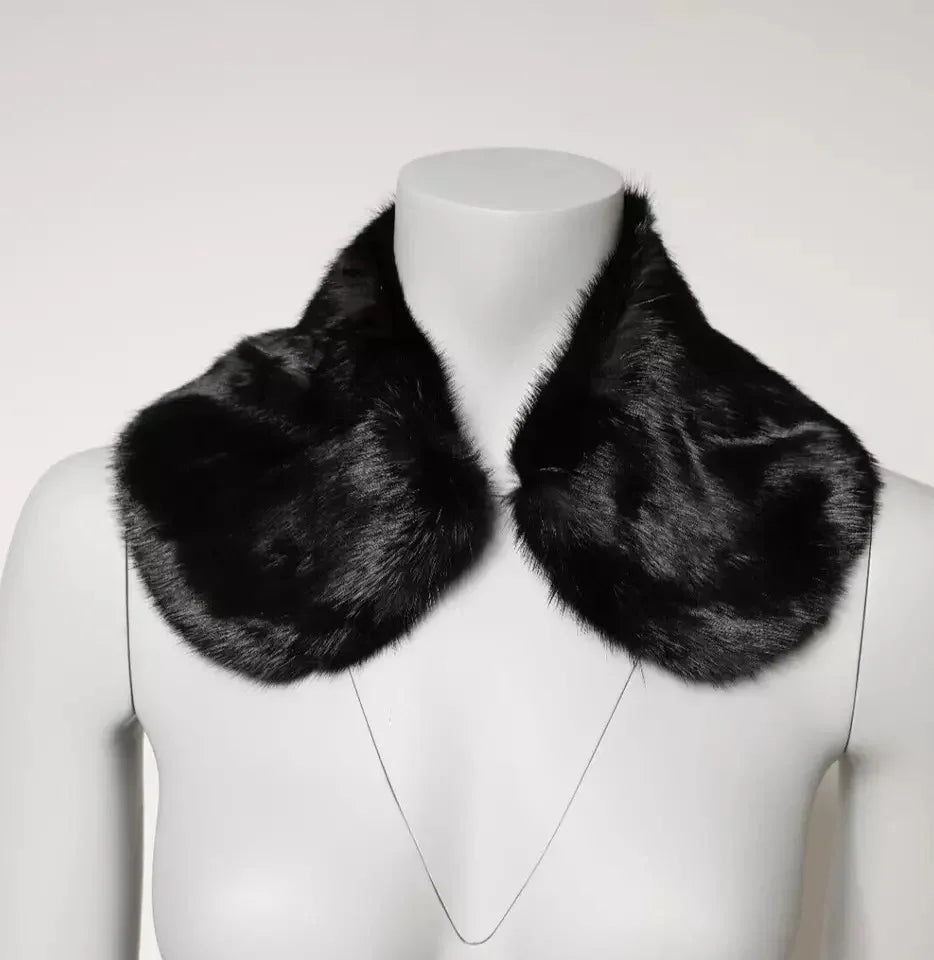 Dolce & Gabbana Black Fur Shawl Neck Wrap Cover Collar Scarf - Zeiniez