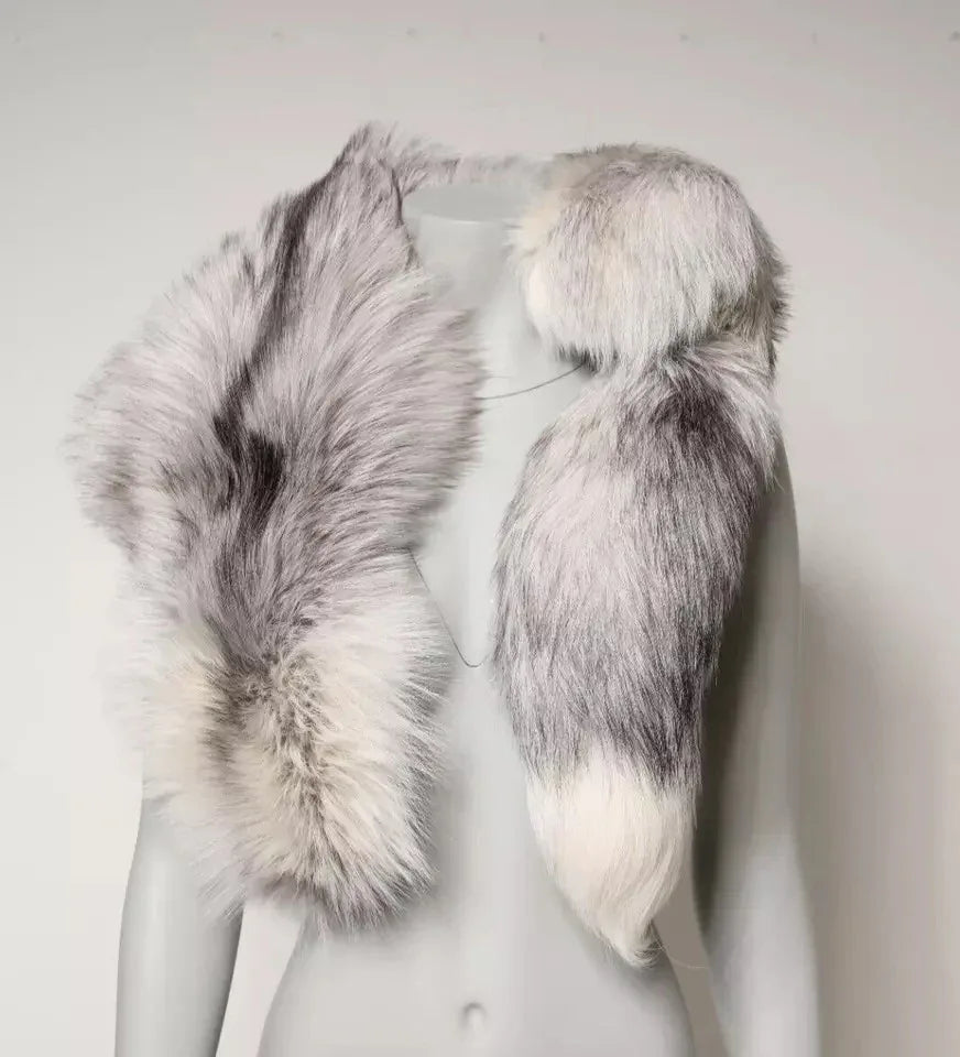 Dolce & Gabbana White Fox Fur Neck Wrap Warmer Winter Scarf - Zeiniez