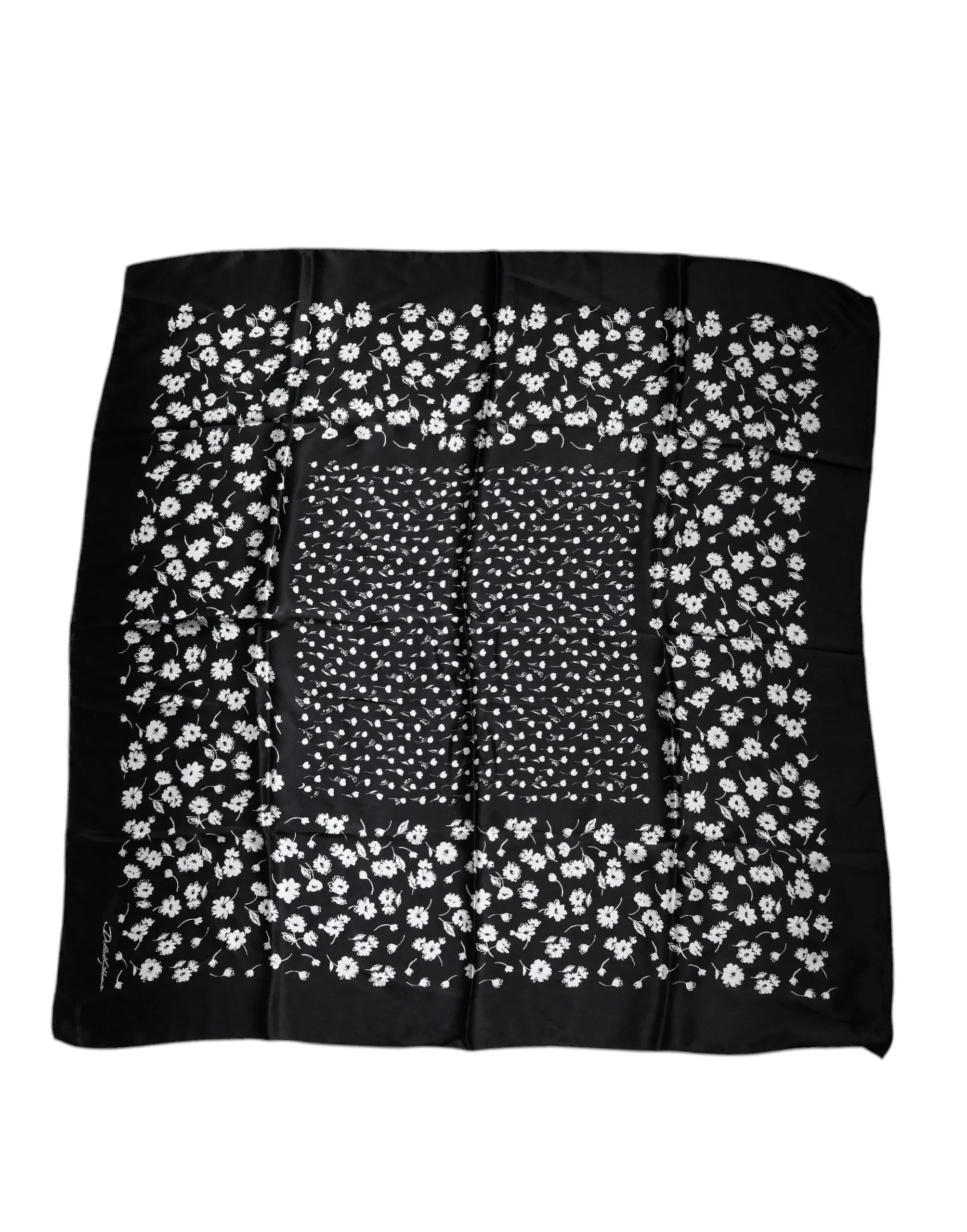 Dolce & Gabbana Black Floral Silk Square Wrap Shawl Scarf - Zeiniez