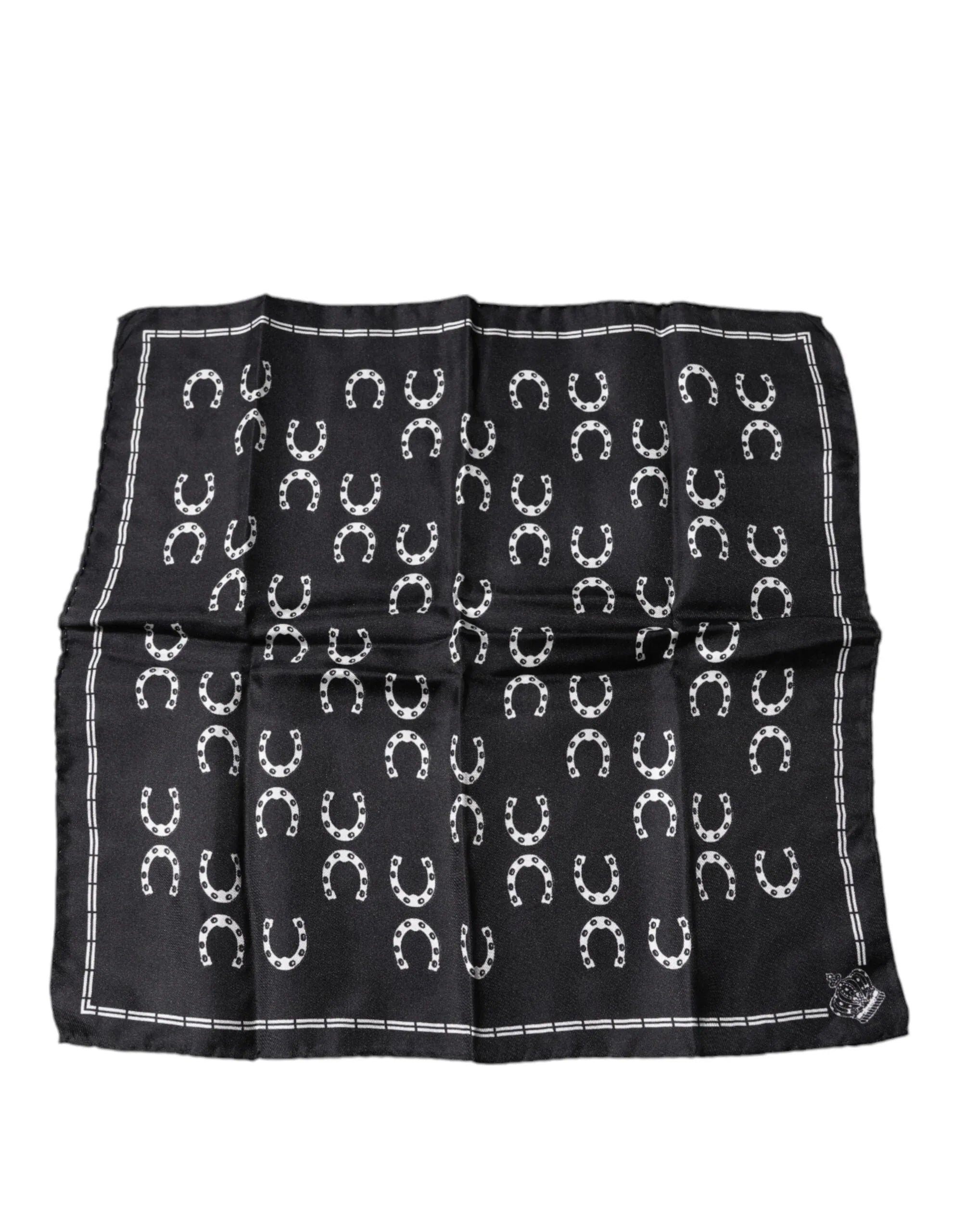 Dolce & Gabbana Black Horseshoe Silk Square Handkerchief Scarf - Zeiniez
