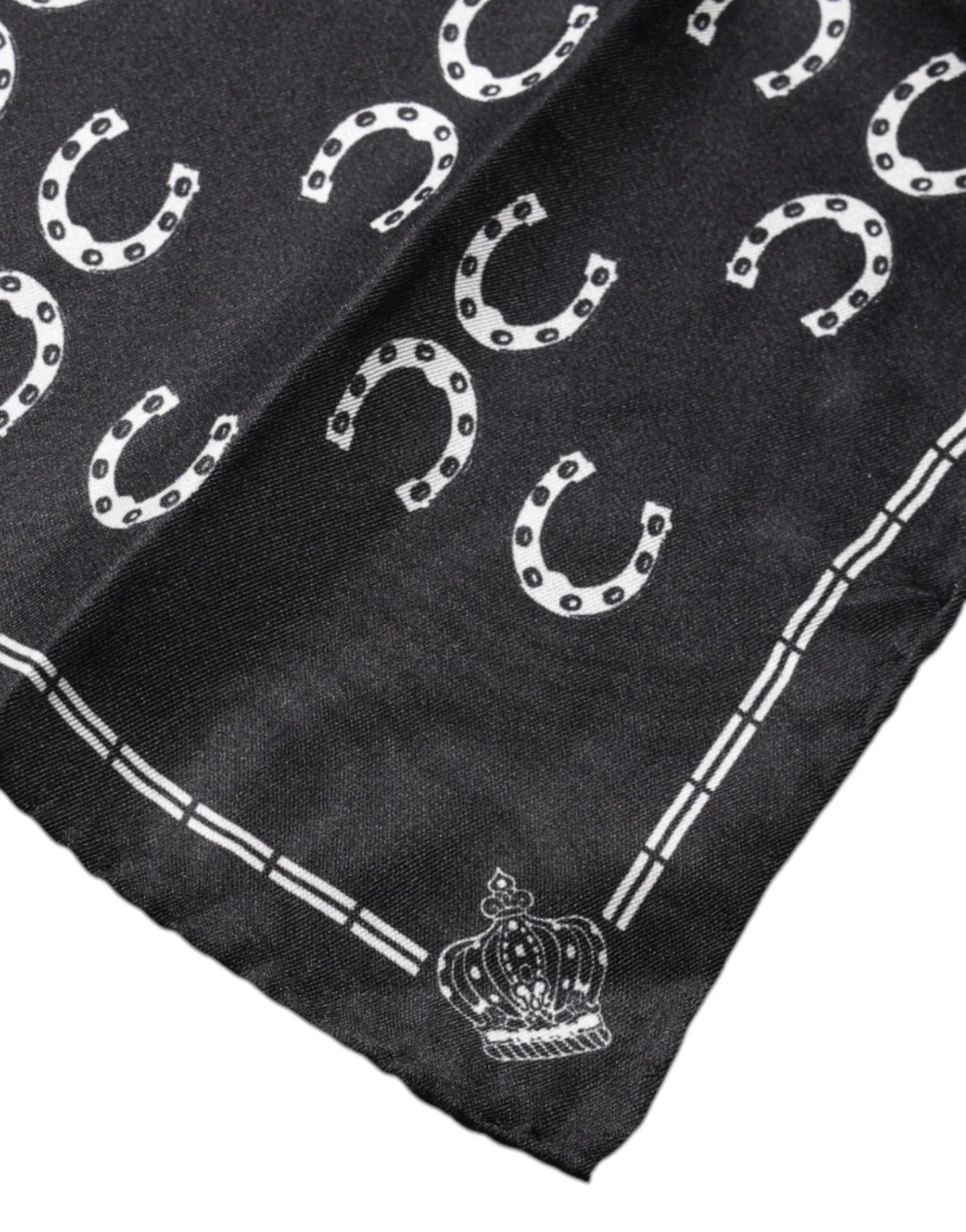 Dolce & Gabbana Black Horseshoe Silk Square Handkerchief Scarf - Zeiniez