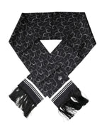 Dolce & Gabbana Black Patterned Skinny Fringes Shawl Scarf - Zeiniez