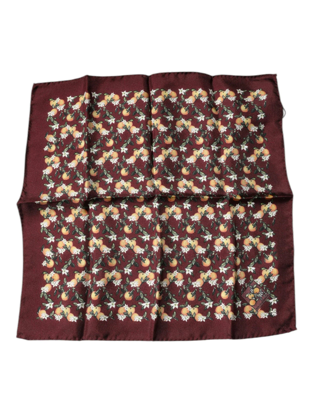 Dolce & Gabbana Maroon Oranges Silk Square Handkerchief Scarf - Zeiniez