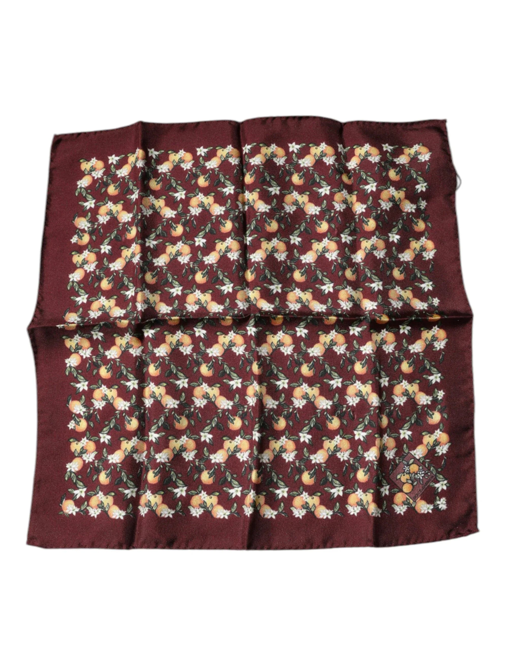 Dolce & Gabbana Maroon Oranges Silk Square Handkerchief Scarf - Zeiniez