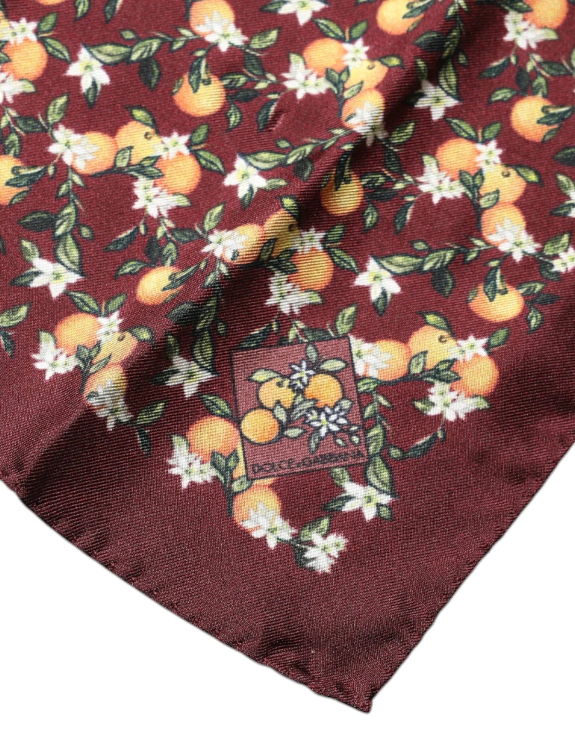 Dolce & Gabbana Maroon Oranges Silk Square Handkerchief Scarf - Zeiniez
