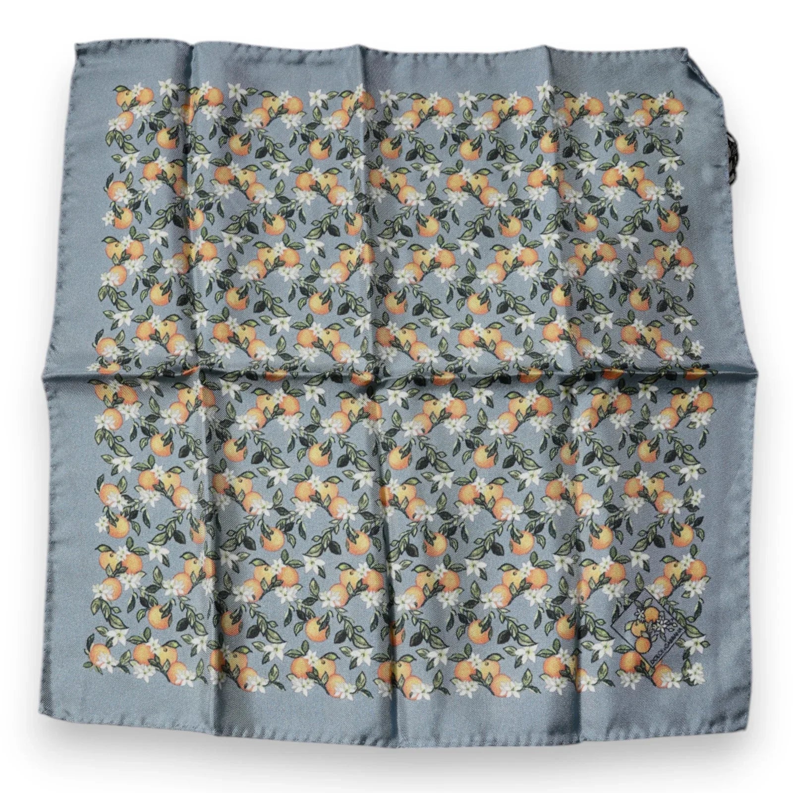 Dolce & Gabbana Gray Oranges Silk Square Handkerchief Scarf - Zeiniez