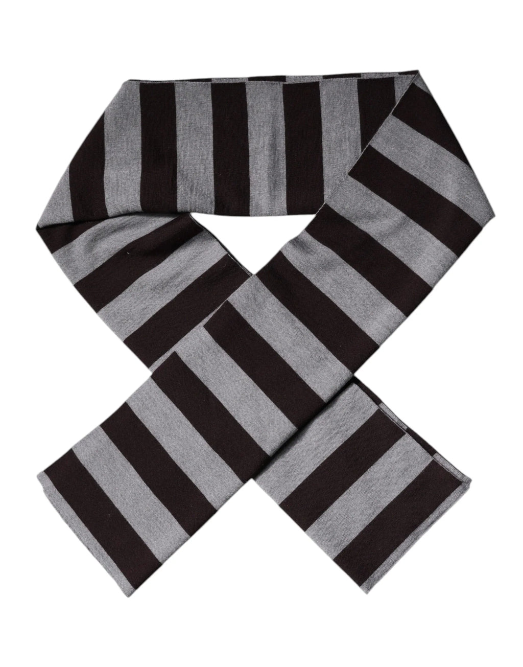 Dolce & Gabbana Black Gray Stripes Wool Neck Wrap Scarf - Zeiniez